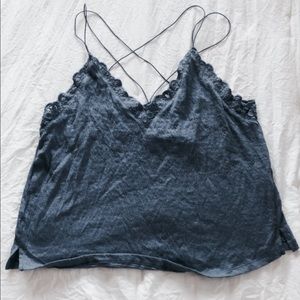 Criss cross strap dusty blue cropped tank